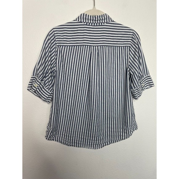 J.Crew XS Chambray Stripe Button Up Shirt Short Sleeve V-Neck Cotton Classicore - Picture 14 of 15